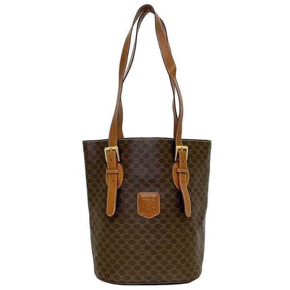 Celine Tote Bag Brown Macadam Leather Logo All over Shoulder Handbag